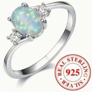 Sunset Oval Opal Inlaid 925 Sterling Silver Promise Ring Eternal Love Size 8